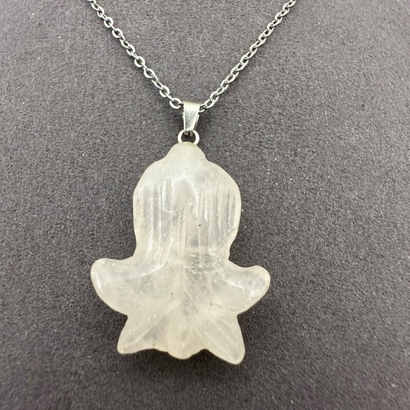 Clear Quartz Daffodil Pendant Necklace on Silver Copper Box Chain - Picture 1 of 14